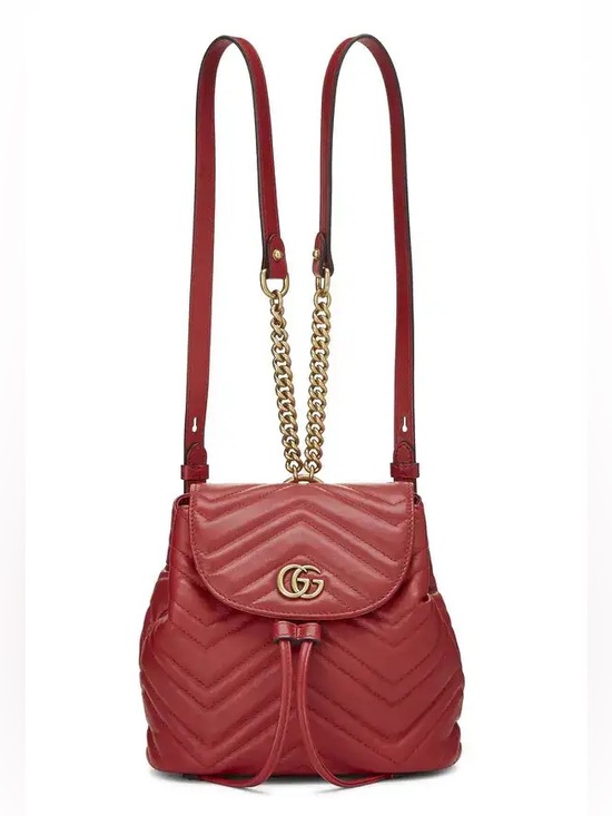 Gucci GG Marmont Mini Backpack Red Matelassé Leather Antique Gold Auth COA main image 9